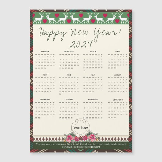 Glückliches neues Jahr 2024 Magnetic Calendar Benu Magnetkarte (Vorderseite)