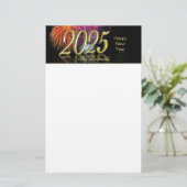 Glückliches neues Jahr 2025 Gold Fireworks Briefpapier (Stehend Vorderseite)