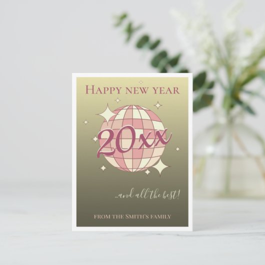 Glückliches neues Jahr 2025 Rosa Gold Grußkarte Postkarte (Stehend Vorderseite)