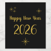 Glückliches neues Jahr 2025 Schwarzes Gold Elegant Weinetikett (Einzelnes Label)