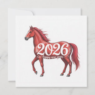 Glückliches Neues Jahr 2026 Karte Rotes Pferd Illu