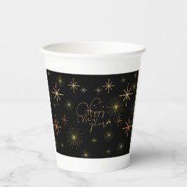 Glückliches neues Jahr - Gold - Schwarzer Cup Pappbecher