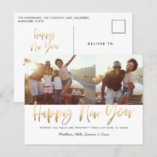 glückliches neues Jahr goldene Schrift Multi-Foto  Feiertagspostkarte