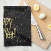 Glückliches neues Jahr - Goldener Text über schwar Küchentuch (Viertel Falte)