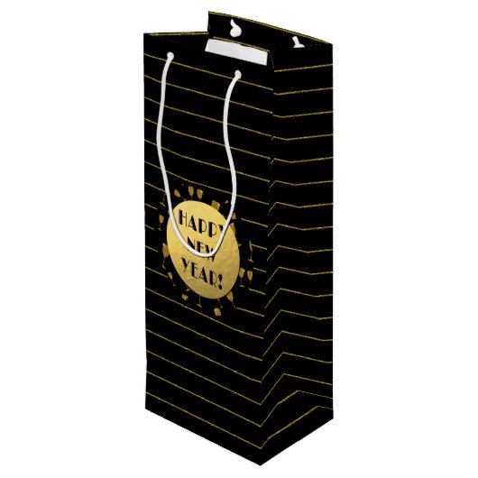 Glückliches neues Jahr, Goldfoil, Black Wine Gesch Geschenktüte Für Weinflaschen (Rückseite Schrägansicht)