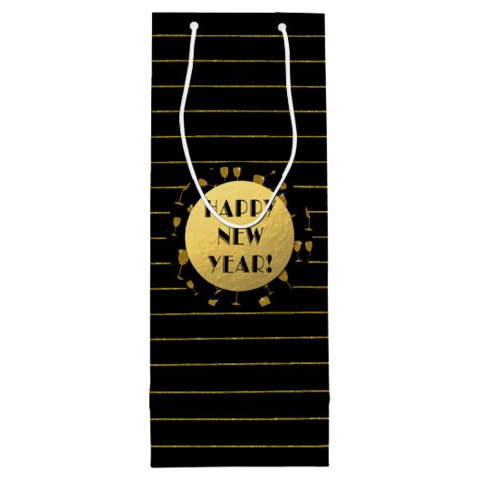 Glückliches neues Jahr, Goldfoil, Black Wine Gesch Geschenktüte Für Weinflaschen (Rückseite)