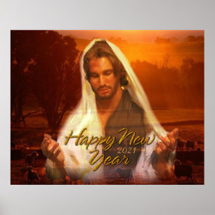 Glückliches neues Jahr Jesus 2021 Poster