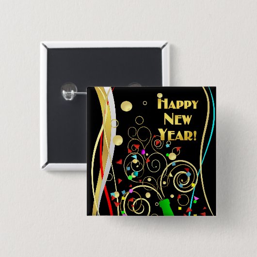 Glückliches neues Jahr-Party-Button Button (Vorne & Hinten)