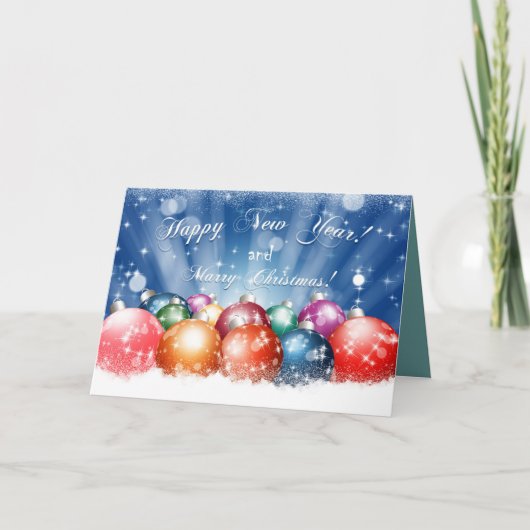 Glückliches neues Jahr und frohe Weihnachtsbaubles Karte (Vorderseite)