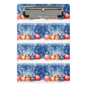 Glückliches neues Jahr und frohe Weihnachtsbaubles Mini Klemmbrett
