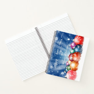 Glückliches neues Jahr und frohe Weihnachtsbaubles Notizblock