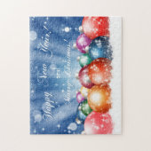 Glückliches neues Jahr und frohe Weihnachtsbaubles Puzzle (Vertikal)