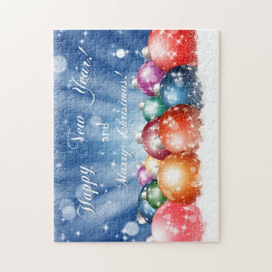 Glückliches neues Jahr und frohe Weihnachtsbaubles Puzzle (Vertikal)