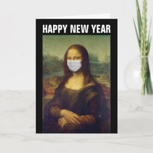 GLÜCKLICHES NEUJAHR 2021 KARTE MONA LISA MIT MASK