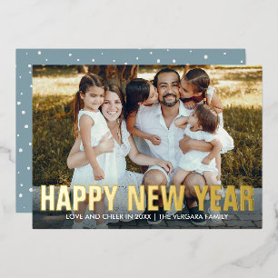 GLÜCKLICHES NEUJAHR FAMILIENPORTRAIT FOTO FOLIEN FEIERTAGSKARTE