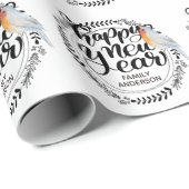 GLÜCKLICHES NEUJAHR Festlicher Winter Robin Person Geschenkpapier (Rolleneckpunkt)