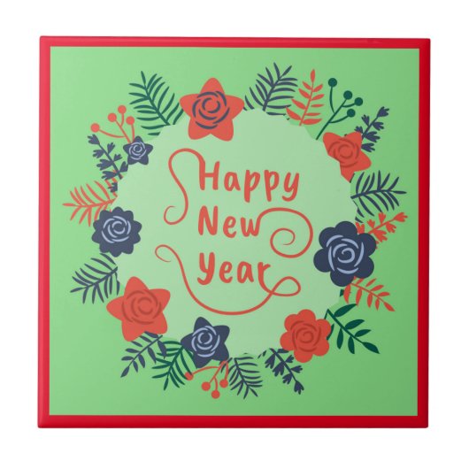 GLÜCKLICHES NEUJAHR KERAMIK TILE FLIESE (Vorderseite)