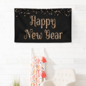 GLÜCKLICHES NEUJAHR Kupfer Gold Confetti Black Banner (Insitu)
