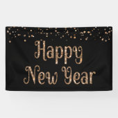 GLÜCKLICHES NEUJAHR Kupfer Gold Confetti Black Banner (Horizontal)