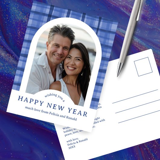 GLÜCKLICHES NEUJAHR Watercolor Kariertes CUSTOM Ar Postkarte