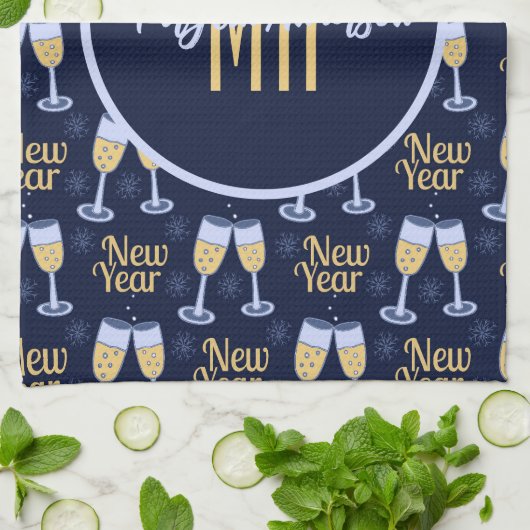 GLÜCKLICHES NEUJAHR & WEINCHRISTMAS CUSTOM MONOGRA GESCHIRRTUCH (Gefaltet)