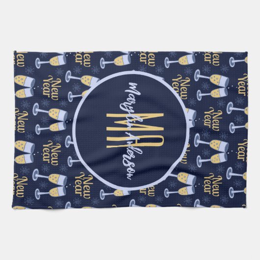 GLÜCKLICHES NEUJAHR & WEINCHRISTMAS CUSTOM MONOGRA GESCHIRRTUCH (Horizontal)