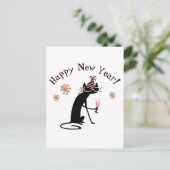 Glückliches Neujahrsweinangebot mit Katze Postkarte (Stehend Vorderseite)