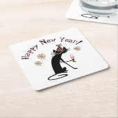 Glückliches Neujahrsweinangebot mit Katze Rechteckiger Pappuntersetzer (angewinkelt)