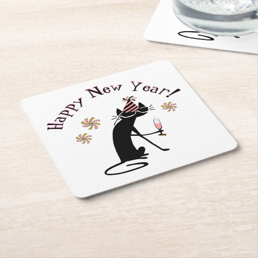 Glückliches Neujahrsweinangebot mit Katze Rechteckiger Pappuntersetzer (angewinkelt)
