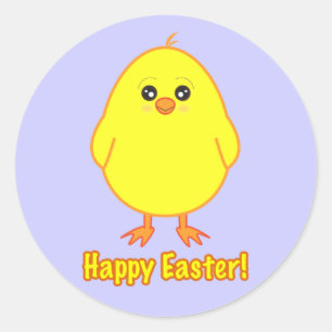 Glückliches niedliches Küken Ostern auf Lila Runder Aufkleber