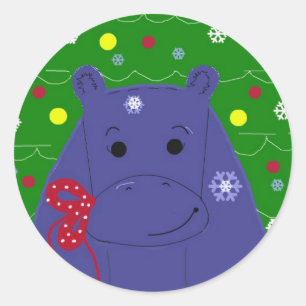 Glückliches Nilpferd-Weihnachtsdesign Runder Aufkleber