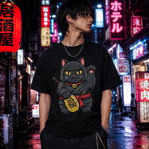 Glückliches Ninja-Katzen-Shirt Maneki Neko Ninja T-Shirt