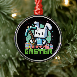 Glückliches Osterhase Pixel Spiel  Ornament Aus Metall