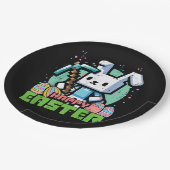 Glückliches Osterhase Pixel Spiel  Pappteller (Schrägansicht)