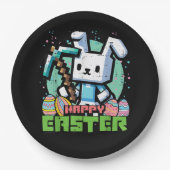Glückliches Osterhase Pixel Spiel  Pappteller (Vorderseite)