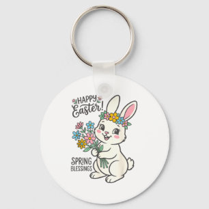 Glückliches Osterhasen-Blumenstrauß Frühlingssegen Schlüsselanhänger