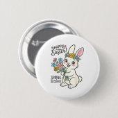 Glückliches Ostern-Hasen-Sträußchen Frühlingsgrüße Button (Vorne & Hinten)