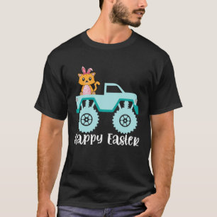 Glückliches Ostern Katze fährt Monstertruck Kleink T-Shirt
