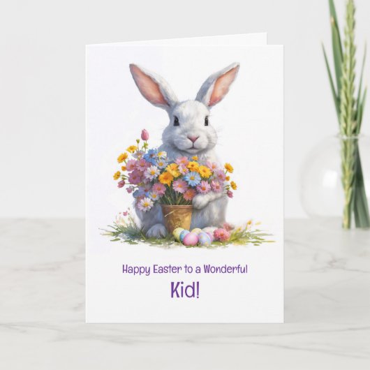 Glückliches Ostern mit süßem Hasen für Kinder Karte (Vorderseite)