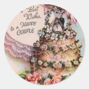 Glückliches Paar Hochzeitstorte Runder Aufkleber