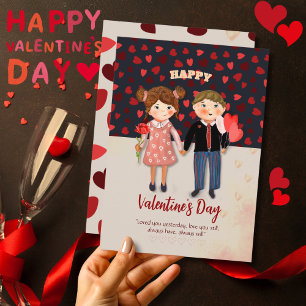 Glückliches Paar Valentinstag Flach Feiertagskarte