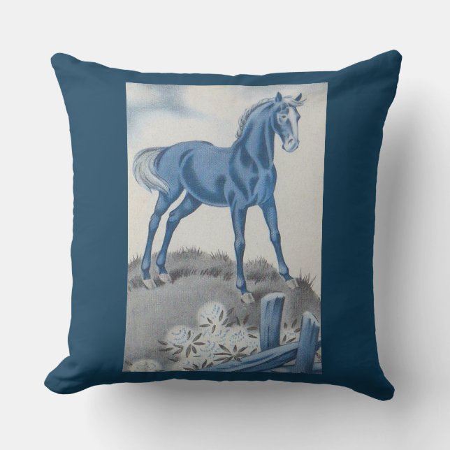 glückliches Pferd in Blau Kissen (Vorderseite)