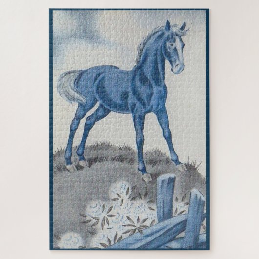 glückliches Pferd in Blau Puzzle (Vertikal)