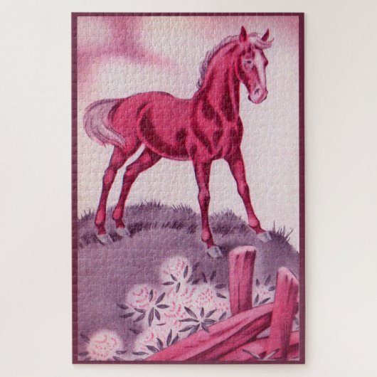glückliches Pferd in Rosa Puzzle (Vertikal)