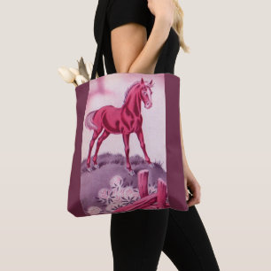 glückliches Pferd in Rosa Tasche