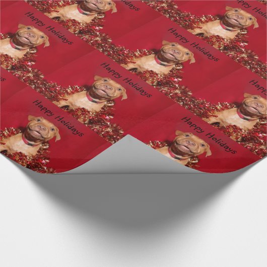 Glückliches pitbull Welpe Weihnachten Geschenkpapier (Ecke)