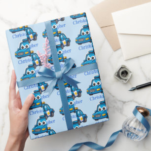 Glückliches Polizeiauto, personalisiertes Kleinkin Geschenkpapier