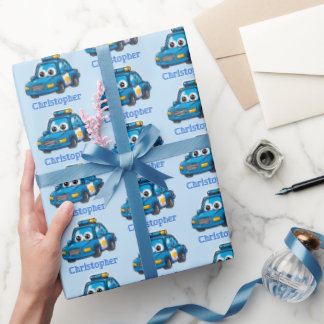Glückliches Polizeiauto, personalisiertes Kleinkin Geschenkpapier