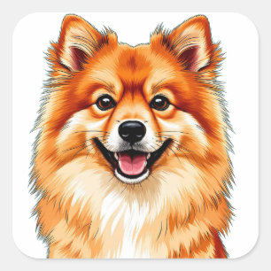 Glückliches Pomeranian-Porträt Quadratischer Aufkleber