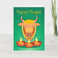Glückliches Pongal, mit Kuh und Kerzen